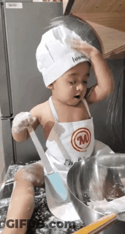 Baby Chef Holding Spatula And Bowl GIF
