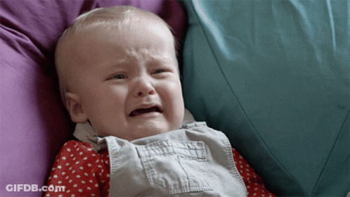 Baby Crying In Overalls And Red Shirt GIF