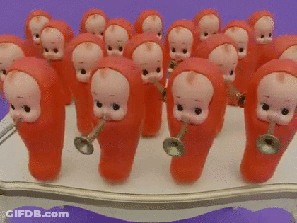 Baby Dolls Playing Trumpets GIF