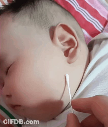 Baby Ear Being Cleaned With Cotton Swab GIF