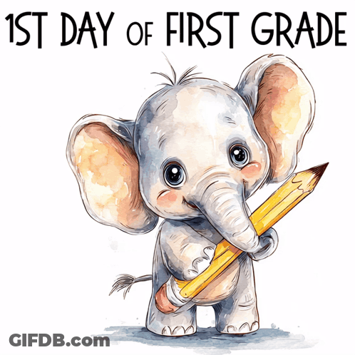 Baby Elephant Holding Pencil 1St Day First Grade GIF