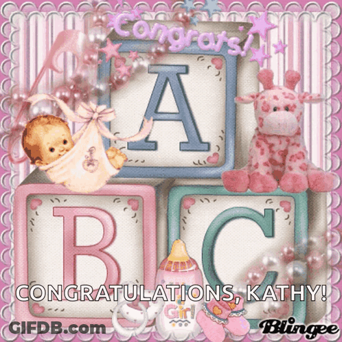 Baby Girl Congratulations Card ABC GIF