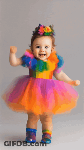 Baby Girl In Colorful Dress And Flower Crown GIF