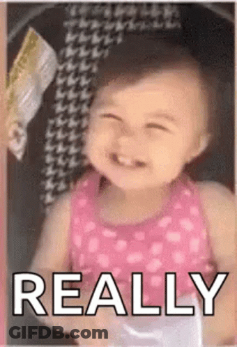 Baby Girl In Pink Dress Smiling In Stroller Saying Really GIF