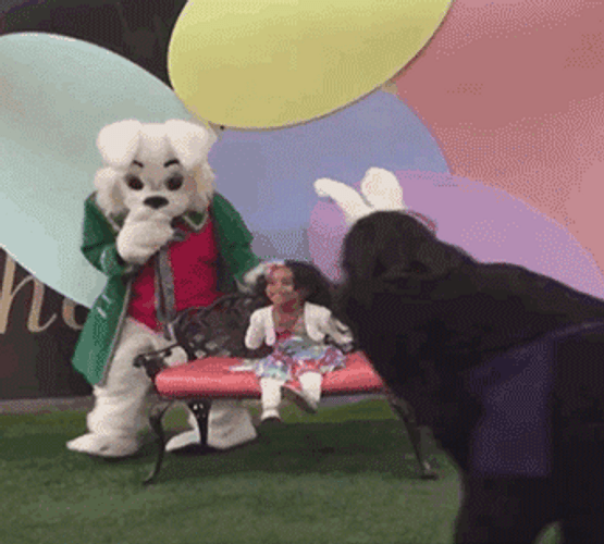 Baby Girl Scared Of Easter Bunny Mascot Running GIF