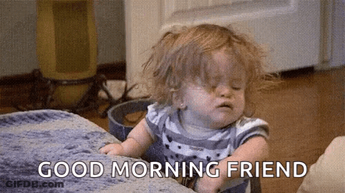 Baby Girl Sitting On Couch Eyes Closed Good Morning Friend GIF