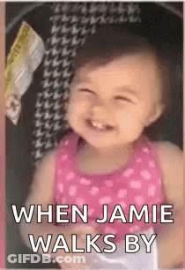 Baby Girl Smiling In Stroller When Jamie Walks By GIF