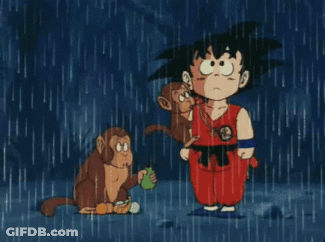 Baby Goku Under The Rain GIF