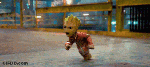 Baby Groot Running Down Street GIF