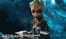 Baby Groot Sitting On Box Saying I Am Groot GIF