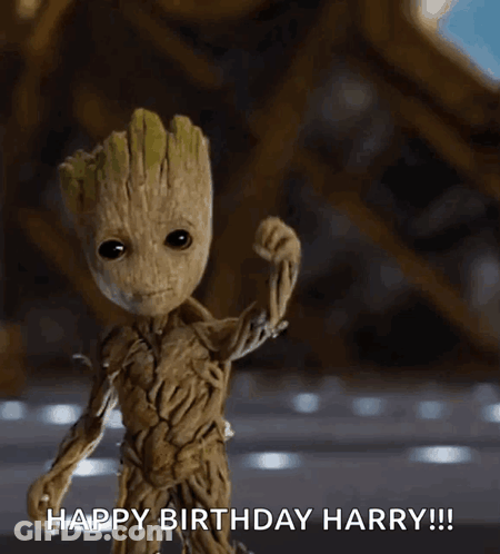 Baby Groot Waving Saying Happy Birthday Harry GIF