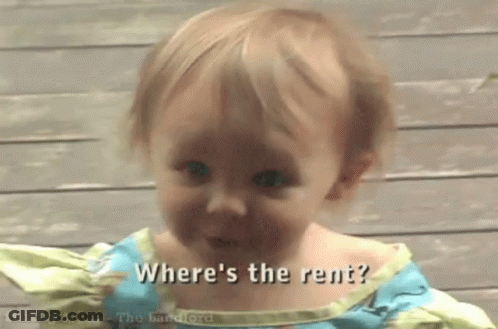 Baby In Blue And Green Dress Asking Where's The Rent GIF