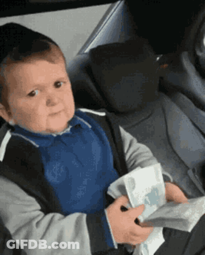 Baby In Blue Shirt Holding Stack Of Money GIF