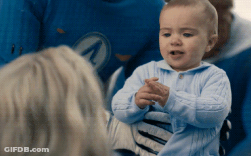Baby In Blue Sweater With Letter A GIF