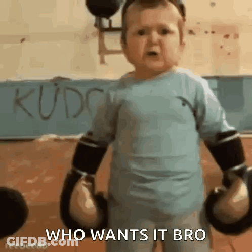 Baby In Boxing Gloves Says Who Wants It Bro GIF