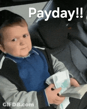 Baby In Car Seat Holding Money Saying Payday GIF