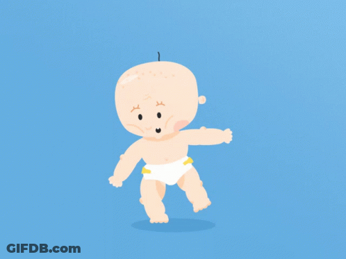 Baby In Diaper Bald Head Standing On Blue Background GIF