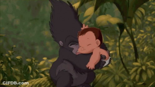 Baby In Diaper Held By Gorilla GIF