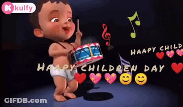 Baby In Diaper Holding Drum Singing Happy Children's Day GIF