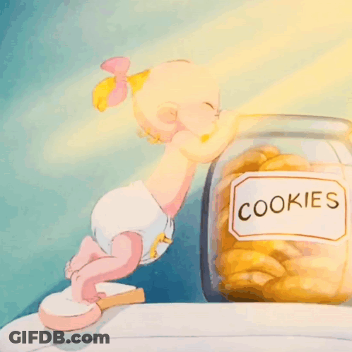 Baby In Diaper Reaching Into Cookie Jar GIF