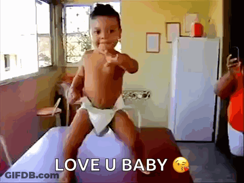 Baby In Diaper Sitting On Bed Love U Baby GIF