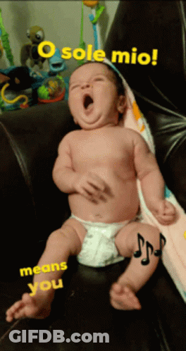 Baby In Diaper Yawning O Sole Mio Means You GIF