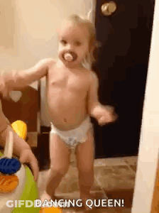 Baby In Diapers Dancing With Pacifier GIF