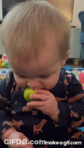 Baby In Fox Print Pajama Eating Lemon GIF