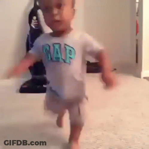 Baby In Gap Shirt Walking GIF