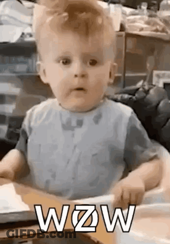 Baby In High Chair Making Funny Face Saying Wow GIF