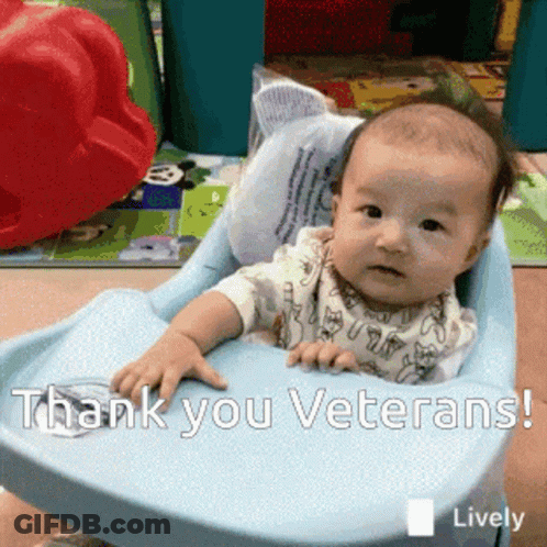 Baby In High Chair Saying Thank You Veterans GIF