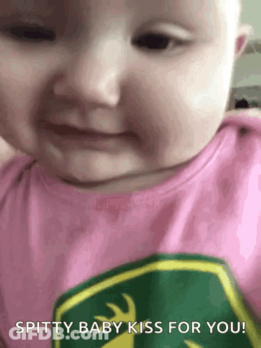 Baby In John Deere Shirt Saying Spitty Baby Kiss For You GIF