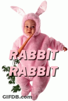 Baby In Pink Rabbit Costume Holding Carrot GIF