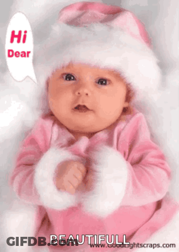 Baby In Pink Santa Hat Says Hi Dear GIF
