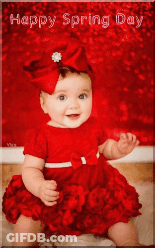 Baby In Red Dress Happy Spring Day GIF
