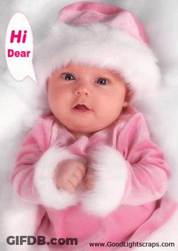 Baby In Santa Hat Saying Hi Dear GIF