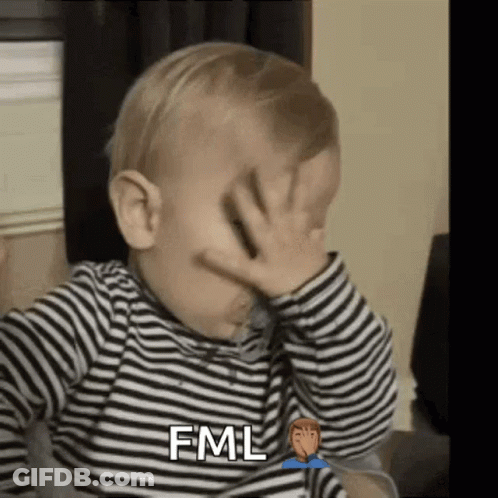 Baby In Striped Shirt Covering Face Saying FML GIF