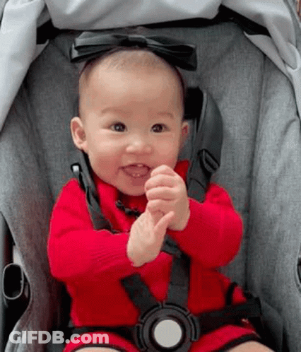 Baby In Stroller With Red Sweater And Bow GIF