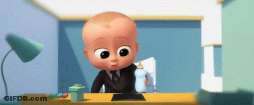 Baby In Suit Holding Bottle And Paper GIF