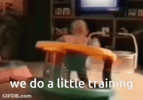 Baby In Walker Saying We Do A Little Training GIF