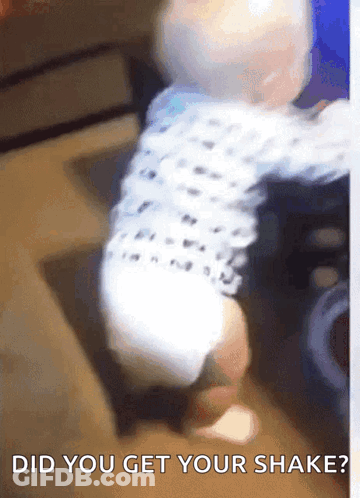 Baby In White Polka Dot Shirt Walking Did You Get Your Shake GIF