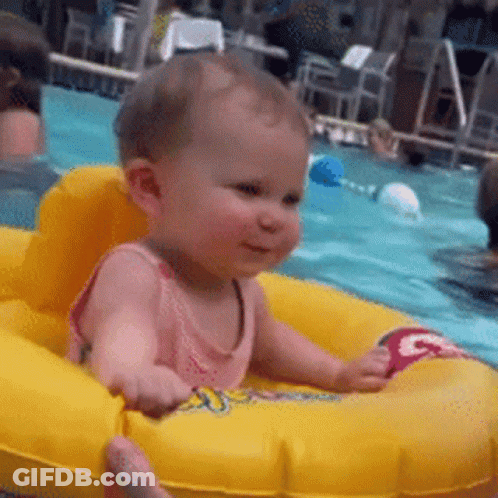 Baby In Yellow Raft In Pool GIF
