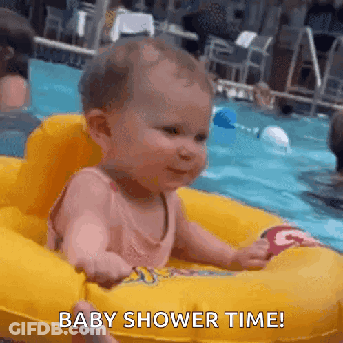 Baby In Yellow Raft Saying Baby Shower Time GIF
