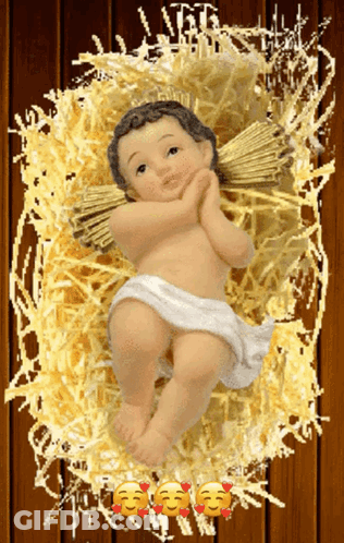 Baby Jesus Lying In Manger With Hay GIF