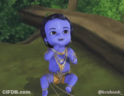 Baby Krishna Sitting On Grass GIF