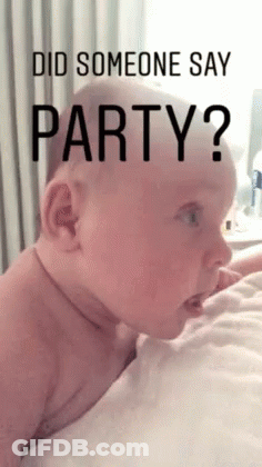 Baby Laying On Bed Saying Did Someone Say Party GIF