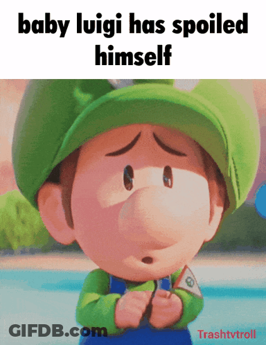 Baby Luigi Spoiled With Picture Of Luigi In Green Hat GIF