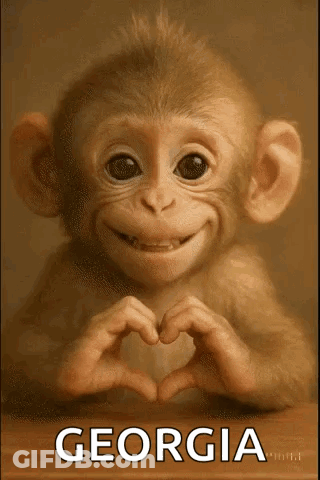 Baby Monkey Making Heart Shape With Word Georgia GIF
