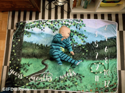 Baby On Blanket Saying Years Months Weeks GIF