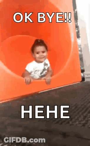 Baby On Orange Slide With Ok Bye GIF